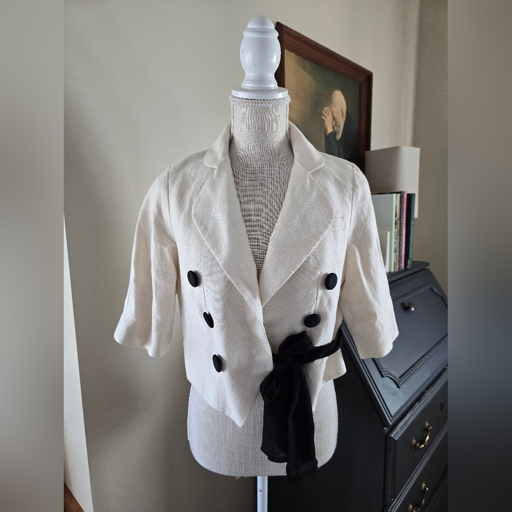 3.1 Phillip Lim Cream Cropped Double-Breasted Blazer with Black Accents